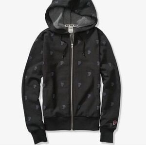 VS PINK Premium College Full-Zip Hoodie Black/ Small